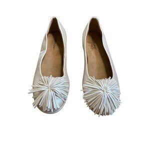 Comfortview Tilly Womens Slip-On Flats Pom Detail In Size 7M Beige Faux Leather